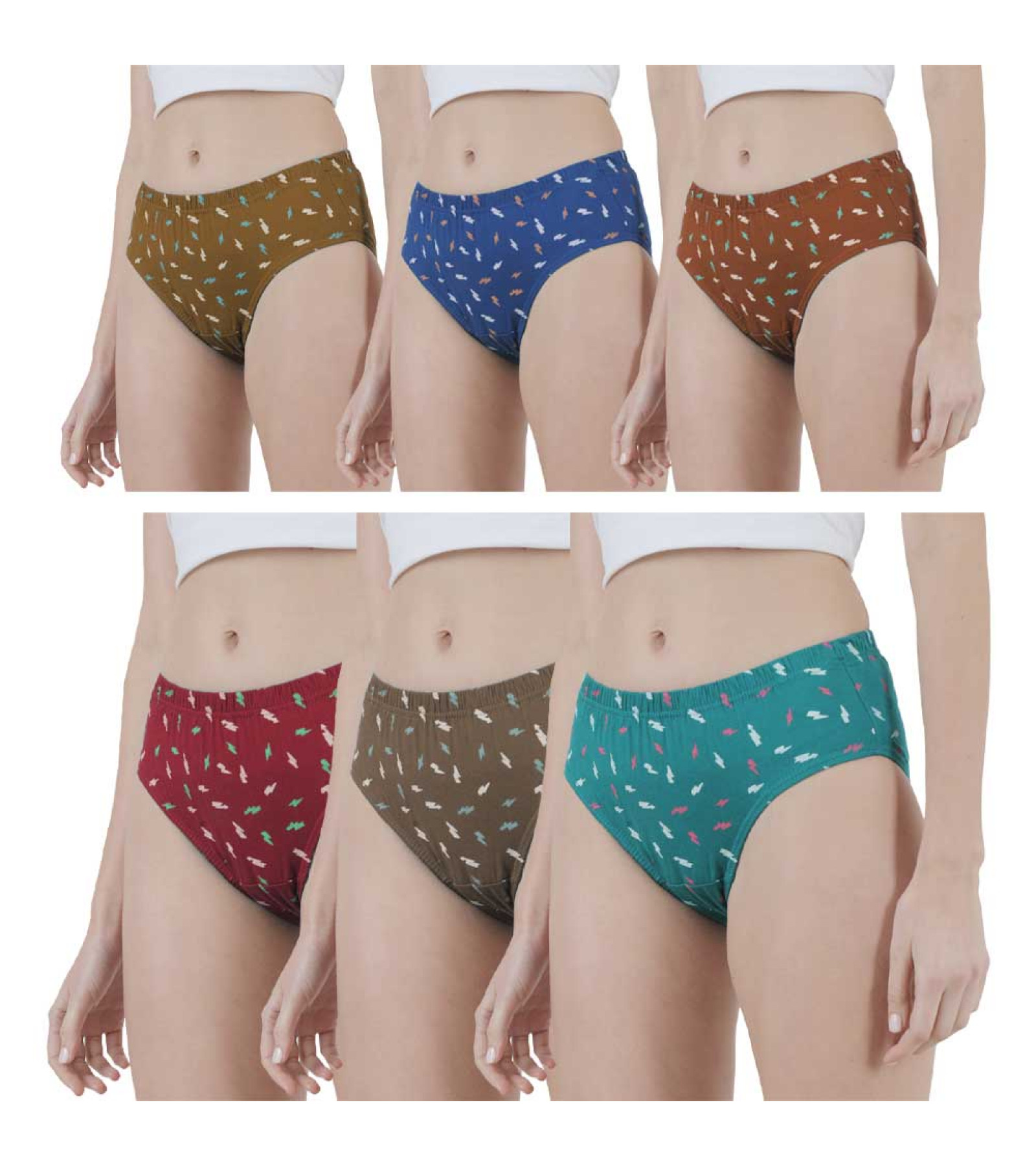 Vink Multicolor Womens Printed Panty Pack of 6 with Inner Elastic